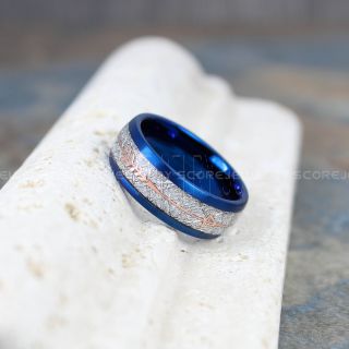 Meteorite Ring, Blue Tungsten Band with Meteorite Inlay, Meteorite Wedding Band, Meteorite Wedding Ring, Blue Tungsten Ring, Blue Wedding Band