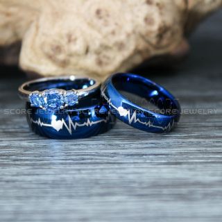 Heartbeat Rings, Couple Rings, Blue Wedding Bands, Blue Wedding Rings, Heartbeat Wedding Bands
