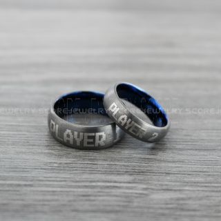 Player 1 Player 2 Rings, Gamer Rings, Gunmetal Tungsten Rings, Gunmetal Wedding Bands, Couple Ring Set Gamer Rings, Gunmetal Tungsten Bands