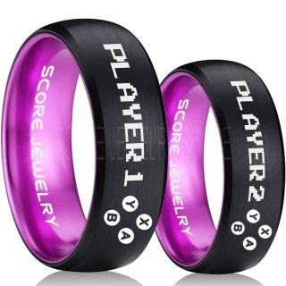 Gamer Rings, Couple Ring Set, Player 1 Player 2 Rings, Controller Rings, Black Gamer Wedding Rings, Black Tungsten Gamer Wedding Bands, Black Tungsten Rings, Black Wedding Bands, Gamer Jewelry