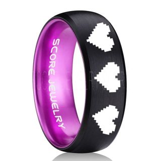 Legend of Zelda Ring, 8 Bit Hearts Ring, Zelda Wedding Ring, Zelda Wedding Band, Gamer Ring, Black Tungsten Ring, Black Wedding Band, 8 Bit Hearts Zelda Ring