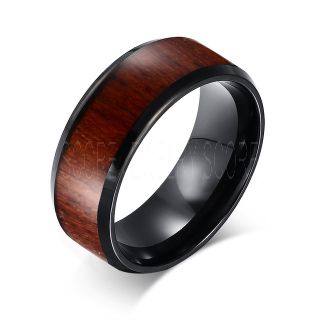 8mm or 6mm Black Tungsten Band with Genuine Redwood Inlay Tungsten Wood Ring