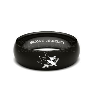 San Jose Sharks Ring Black Tungsten Band with Domed Edge San Jose Sharks Ring