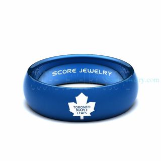 Blue Tungsten Ring, Maple Leafs Ring, Hockey Ring, Blue Tungsten Wedding Band