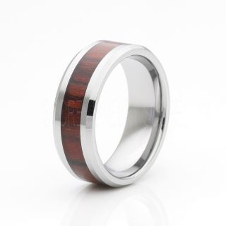 8mm or 6mm Tungsten Band with Redwood Inlay Tungsten Wood Ring