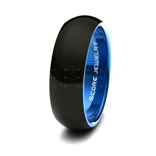 Classic 8mm Black Tungsten Ring, Black Wedding Band, Black Tungsten Wedding Ring, Black Wedding Ring, Blue Interior