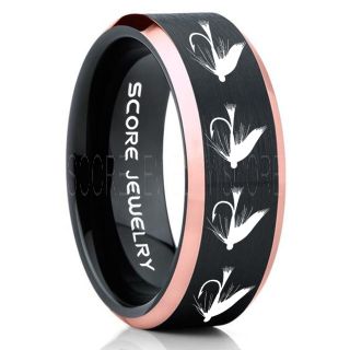 Fly Fishing Ring, Fly Fishing Lure Ring, Lure Ring, Fishing Jewelry, Fly Fishing Jewelry, Fishing Ring, Fish Hook Ring, Black Tungsten Ring, Black Wedding Band, Hunting Ring, Fish Hooks Wedding Band