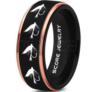 Fly Fishing Ring, Fly Fishing Lure Ring, Lure Ring, Fishing Jewelry, Fly Fishing Jewelry, Fishing Ring, Fish Hook Ring, Black Tungsten Ring, Black Wedding Band, Hunting Ring, Fish Hooks Wedding Band