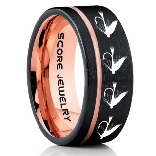 Fly Fishing Ring, Fly Fishing Lure Ring, Lure Ring, Fishing Jewelry, Fly Fishing Jewelry, Fishing Ring, Fish Hook Ring, Black Tungsten Ring, Black Wedding Band, Hunting Ring, Fish Hooks Wedding Band