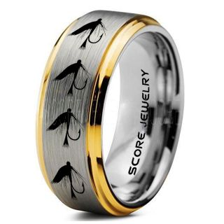 Fly Fishing Ring, Fly Fishing Lure Ring, Lure Ring, Fishing Jewelry, Fly Fishing Jewelry, Fishing Ring, Fish Hook Ring, Silver Tungsten Ring, Silver Wedding Band, Hunting Ring, Fish Hooks Wedding Band