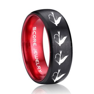 Fly Fishing Ring, Fly Fishing Lure Ring, Lure Ring, Fishing Jewelry, Fly Fishing Jewelry, Fishing Ring, Fish Hook Ring, Black Tungsten Ring, Black Wedding Band, Hunting Ring, Fish Hooks Wedding Band
