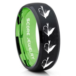 Fly Fishing Ring, Fly Fishing Lure Ring, Lure Ring, Fishing Jewelry, Fly Fishing Jewelry, Fishing Ring, Fish Hook Ring, Black Tungsten Ring, Black Wedding Band, Hunting Ring, Fish Hooks Wedding Band