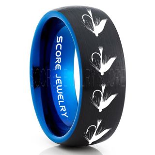 Fly Fishing Ring, Fly Fishing Lure Ring, Lure Ring, Fishing Jewelry, Fly Fishing Jewelry, Fishing Ring, Fish Hook Ring, Black Tungsten Ring, Black Wedding Band, Hunting Ring, Fish Hooks Wedding Band