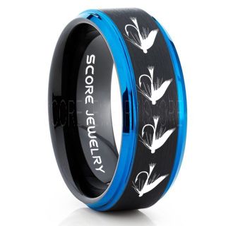 Fly Fishing Ring, Fly Fishing Lure Ring, Lure Ring, Fishing Jewelry, Fly Fishing Jewelry, Fishing Ring, Fish Hook Ring, Black Tungsten Ring, Black Wedding Band, Hunting Ring, Fish Hooks Wedding Band