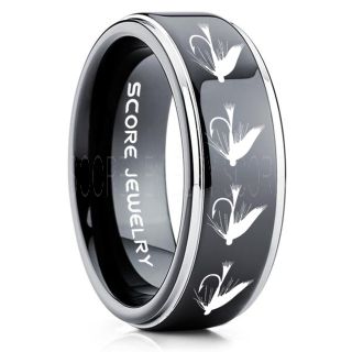 Fly Fishing Ring, Fly Fishing Lure Ring, Lure Ring, Fishing Jewelry, Fly Fishing Jewelry, Fishing Ring, Fish Hook Ring, Black Tungsten Ring, Black Wedding Band, Hunting Ring, Fish Hooks Wedding Band
