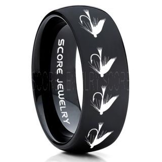 Fly Fishing Ring, Fly Fishing Lure Ring, Lure Ring, Fishing Jewelry, Fly Fishing Jewelry, Fishing Ring, Fish Hook Ring, Black Tungsten Ring, Black Wedding Band, Hunting Ring, Fish Hooks Wedding Band