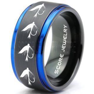Fly Fishing Ring, Fly Fishing Lure Ring, Lure Ring, Fishing Jewelry, Fly Fishing Jewelry, Fishing Ring, Fish Hook Ring, Black Tungsten Ring, Black Wedding Band, Hunting Ring, Fish Hooks Wedding Band