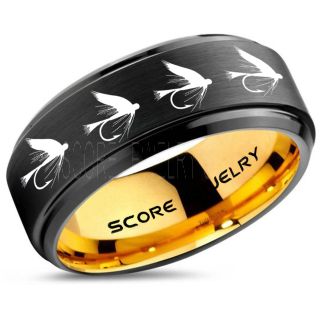 Fly Fishing Ring, Fly Fishing Lure Ring, Lure Ring, Fishing Jewelry, Fly Fishing Jewelry, Fishing Ring, Fish Hook Ring, Black Tungsten Ring, Black Wedding Band, Hunting Ring, Fish Hooks Wedding Band