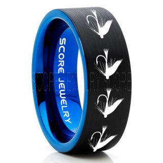 Fly Fishing Ring, Fly Fishing Lure Ring, Lure Ring, Fishing Jewelry, Fly Fishing Jewelry, Fishing Ring, Fish Hook Ring, Black Tungsten Ring, Black Wedding Band, Hunting Ring, Fish Hooks Wedding Band