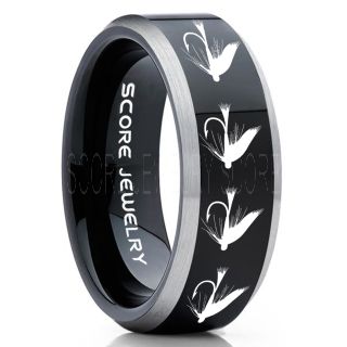 Fly Fishing Ring, Fly Fishing Lure Ring, Lure Ring, Fishing Jewelry, Fly Fishing Jewelry, Fishing Ring, Fish Hook Ring, Black Tungsten Ring, Black Wedding Band, Hunting Ring, Fish Hooks Wedding Band