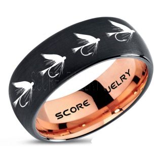 Fly Fishing Ring, Fly Fishing Lure Ring, Lure Ring, Fishing Jewelry, Fly Fishing Jewelry, Fishing Ring, Fish Hook Ring, Black Tungsten Ring, Black Wedding Band, Hunting Ring, Fish Hooks Wedding Band