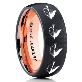 Fly Fishing Ring, Fly Fishing Lure Ring, Lure Ring, Fishing Jewelry, Fly Fishing Jewelry, Fishing Ring, Fish Hook Ring, Black Tungsten Ring, Black Wedding Band, Hunting Ring, Fish Hooks Wedding Band