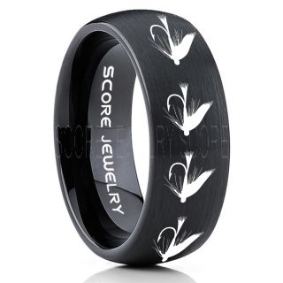 Fly Fishing Ring, Fly Fishing Lure Ring, Lure Ring, Fishing Jewelry, Fly Fishing Jewelry, Fishing Ring, Fish Hook Ring, Black Tungsten Ring, Black Wedding Band, Hunting Ring, Fish Hooks Wedding Band
