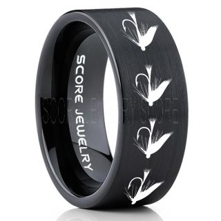 Fly Fishing Ring, Fly Fishing Lure Ring, Lure Ring, Fishing Jewelry, Fly Fishing Jewelry, Fishing Ring, Fish Hook Ring, Black Tungsten Ring, Black Wedding Band, Hunting Ring, Fish Hooks Wedding Band