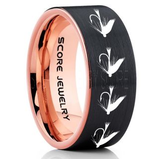 Fly Fishing Ring, Fly Fishing Lure Ring, Lure Ring, Fishing Jewelry, Fly Fishing Jewelry, Fishing Ring, Fish Hook Ring, Black Tungsten Ring, Black Wedding Band, Hunting Ring, Fish Hooks Wedding Band
