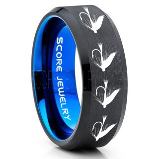 Fly Fishing Ring, Fly Fishing Lure Ring, Lure Ring, Fishing Jewelry, Fly Fishing Jewelry, Fishing Ring, Fish Hook Ring, Black Tungsten Ring, Black Wedding Band, Hunting Ring, Fish Hooks Wedding Band