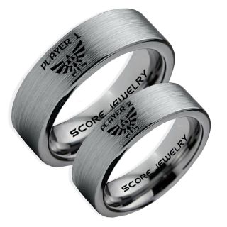 Zelda Rings, Legend of Zelda Rings, Gamer Rings, Couple Ring Set, Player 1 Player 2 Rings, Silver Gamer Wedding Rings, Silver Tungsten Gamer Wedding Bands, Silver Tungsten Rings, Silver Wedding Bands, Gamer Jewelry