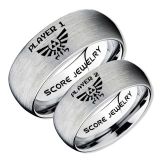 Zelda Rings, Legend of Zelda Rings, Gamer Rings, Couple Ring Set, Player 1 Player 2 Rings, Silver Gamer Wedding Rings, Silver Tungsten Gamer Wedding Bands, Silver Tungsten Rings, Silver Wedding Bands, Gamer Jewelry