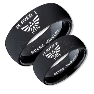 Zelda Rings, Legend of Zelda Rings, Gamer Rings, Couple Ring Set, Player 1 Player 2 Rings, Black Gamer Wedding Rings, Black Tungsten Gamer Wedding Bands, Black Tungsten Rings, Black Wedding Bands, Gamer Jewelry