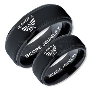 Zelda Rings, Legend of Zelda Rings, Gamer Rings, Couple Ring Set, Player 1 Player 2 Rings, Black Gamer Wedding Rings, Black Tungsten Gamer Wedding Bands, Black Tungsten Rings, Black Wedding Bands, Gamer Jewelry