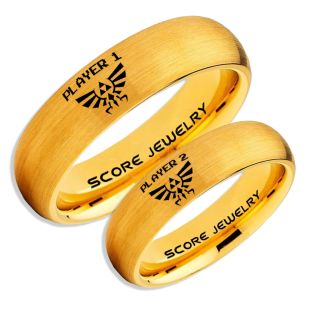 Zelda Rings, Legend of Zelda Rings, Gamer Rings, Couple Ring Set, Player 1 Player 2 Rings, 14K Yellow Gold Gamer Wedding Rings, 14K Yellow Gold Tungsten Gamer Wedding Bands, 14K Yellow Gold Tungsten Rings, 14K Yellow Gold Wedding Bands, Gamer Jewelry