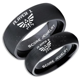 Zelda Rings, Legend of Zelda Rings, Gamer Rings, Couple Ring Set, Player 1 Player 2 Rings, Black Gamer Wedding Rings, Black Tungsten Gamer Wedding Bands, Black Tungsten Rings, Black Wedding Bands, Gamer Jewelry