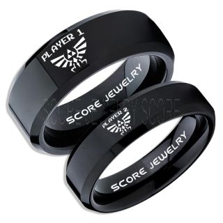 Zelda Rings, Legend of Zelda Rings, Gamer Rings, Couple Ring Set, Player 1 Player 2 Rings, Black Gamer Wedding Rings, Black Tungsten Gamer Wedding Bands, Black Tungsten Rings, Black Wedding Bands, Gamer Jewelry