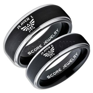 Zelda Rings, Legend of Zelda Rings, Gamer Rings, Couple Ring Set, Player 1 Player 2 Rings, Black Gamer Wedding Rings, Black Tungsten Gamer Wedding Bands, Black Tungsten Rings, Black Wedding Bands, Gamer Jewelry
