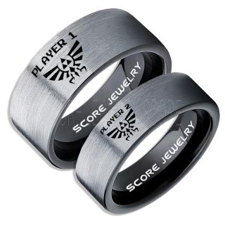 Zelda Rings, Legend of Zelda Rings, Gamer Rings, Couple Ring Set, Player 1 Player 2 Rings, Black Gamer Wedding Rings, Black Tungsten Gamer Wedding Bands, Black Tungsten Rings, Black Wedding Bands, Gamer Jewelry