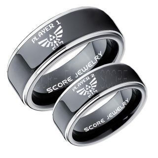 Zelda Rings, Legend of Zelda Rings, Gamer Rings, Couple Ring Set, Player 1 Player 2 Rings, Black Gamer Wedding Rings, Black Tungsten Gamer Wedding Bands, Black Tungsten Rings, Black Wedding Bands, Gamer Jewelry