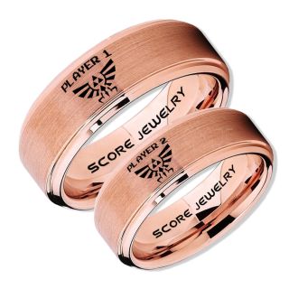 Zelda Rings, Legend of Zelda Rings, Gamer Rings, Couple Ring Set, Player 1 Player 2 Rings, 14K Rose Gold Gamer Wedding Rings, 14K Rose Gold Tungsten Gamer Wedding Bands, 14K Rose Gold Tungsten Rings, 14K Rose Gold Wedding Bands, Gamer Jewelry