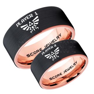 Zelda Rings, Legend of Zelda Rings, Gamer Rings, Couple Ring Set, Player 1 Player 2 Rings, Black Gamer Wedding Rings, Black Tungsten Gamer Wedding Bands, Black Tungsten Rings, Black Wedding Bands, Gamer Jewelry