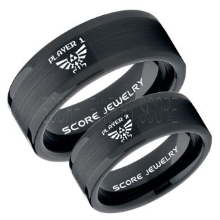 Zelda Rings, Legend of Zelda Rings, Gamer Rings, Couple Ring Set, Player 1 Player 2 Rings, Black Gamer Wedding Rings, Black Tungsten Gamer Wedding Bands, Black Tungsten Rings, Black Wedding Bands, Gamer Jewelry
