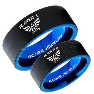 Zelda Rings, Legend of Zelda Rings, Gamer Rings, Couple Ring Set, Player 1 Player 2 Rings, Black Gamer Wedding Rings, Black Tungsten Gamer Wedding Bands, Black Tungsten Rings, Black Wedding Bands, Gamer Jewelry