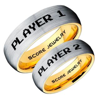 Gamer Rings, Couple Ring Set, Player 1 Player 2 Rings, Silver Gamer Wedding Rings, Silver Tungsten Gamer Wedding Bands, Silver Tungsten Rings, Silver Wedding Bands, Gamer Jewelry