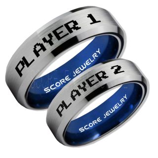 Gamer Rings, Couple Ring Set, Player 1 Player 2 Rings, Silver Gamer Wedding Rings, Silver Tungsten Gamer Wedding Bands, Silver Tungsten Rings, Silver Wedding Bands, Gamer Jewelry