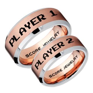 Gamer Rings, Couple Ring Set, Player 1 Player 2 Rings, 14K Rose Gold Gamer Wedding Rings, Rose Gold Tungsten Gamer Wedding Bands, Rose Gold Tungsten Rings, Rose Gold Wedding Bands, Gamer Jewelry