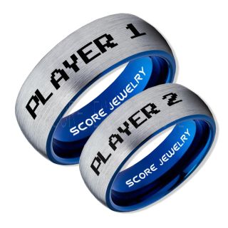 Gamer Rings, Couple Ring Set, Player 1 Player 2 Rings, Silver Gamer Wedding Rings, Silver Tungsten Gamer Wedding Bands, Silver Tungsten Rings, Silver Wedding Bands, Gamer Jewelry