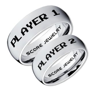 Gamer Rings, Couple Ring Set, Player 1 Player 2 Rings, Silver Gamer Wedding Rings, Silver Tungsten Gamer Wedding Bands, Silver Tungsten Rings, Silver Wedding Bands, Gamer Jewelry