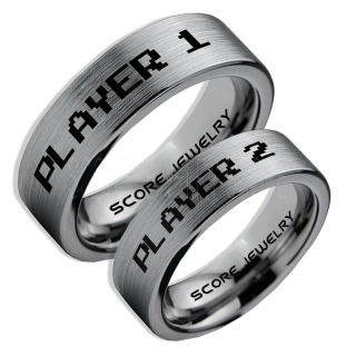 Gamer Rings, Couple Ring Set, Player 1 Player 2 Rings, Silver Gamer Wedding Rings, Silver Tungsten Gamer Wedding Bands, Silver Tungsten Rings, Silver Wedding Bands, Gamer Jewelry